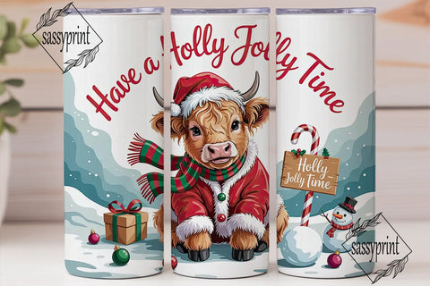 Christmas Highland Cow Calf 20oz Tumbler Sublimation sassyprint 