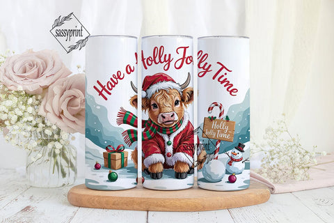 Christmas Highland Cow Calf 20oz Tumbler Sublimation sassyprint 