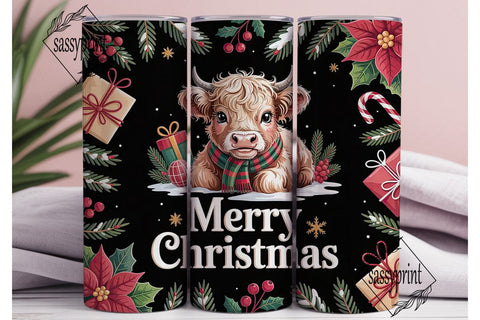 Christmas Highland Cow Calf 20oz Tumbler Sublimation sassyprint 