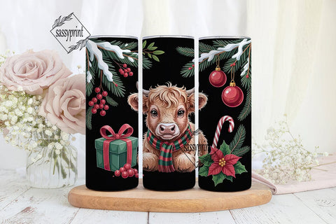 Christmas Highland Cow Calf 20oz Tumbler Sublimation sassyprint 