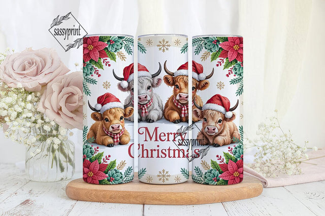 Christmas Highland Cow Calf 20oz Tumbler Sublimation sassyprint 