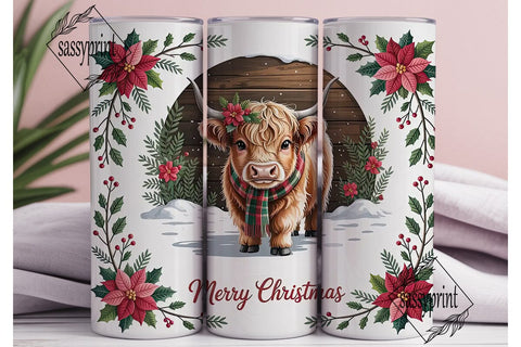 Christmas Highland Cow Calf 20oz Tumbler Sublimation sassyprint 