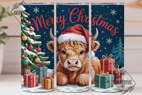 Christmas Highland Cow Calf 20oz Tumbler Sublimation sassyprint 