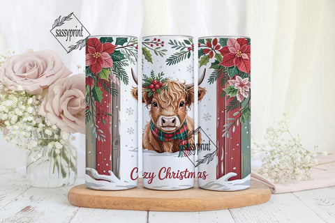 Christmas Highland Cow Calf 20oz Tumbler Sublimation sassyprint 