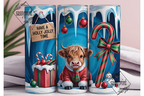 Christmas Highland Cow Calf 20oz Tumbler Sublimation sassyprint 