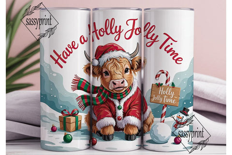 Christmas Highland Cow Calf 20oz Tumbler Sublimation sassyprint 