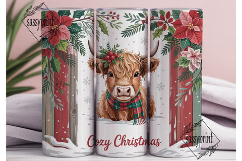 Christmas Highland Cow Calf 20oz Tumbler Sublimation sassyprint 