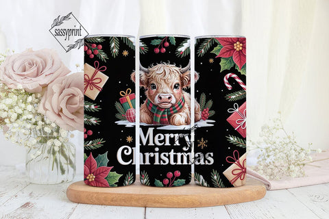 Christmas Highland Cow Calf 20oz Tumbler Sublimation sassyprint 