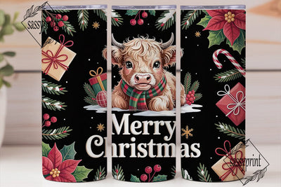Christmas Highland Cow Calf 20oz Tumbler Sublimation sassyprint 