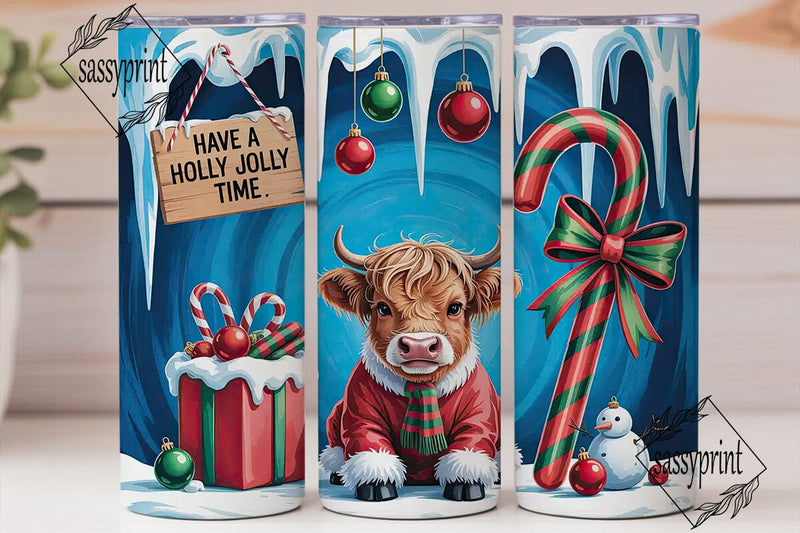 Christmas Highland Cow Calf 20oz Tumbler Sublimation sassyprint 