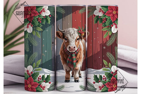 Christmas Highland Cow Calf 20oz Tumbler Sublimation sassyprint 