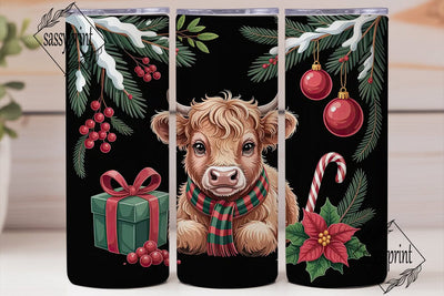 Christmas Highland Cow Calf 20oz Tumbler Sublimation sassyprint 