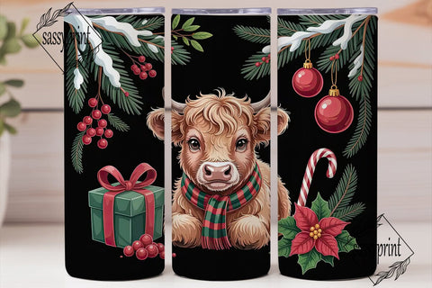 Christmas Highland Cow Calf 20oz Tumbler Sublimation sassyprint 