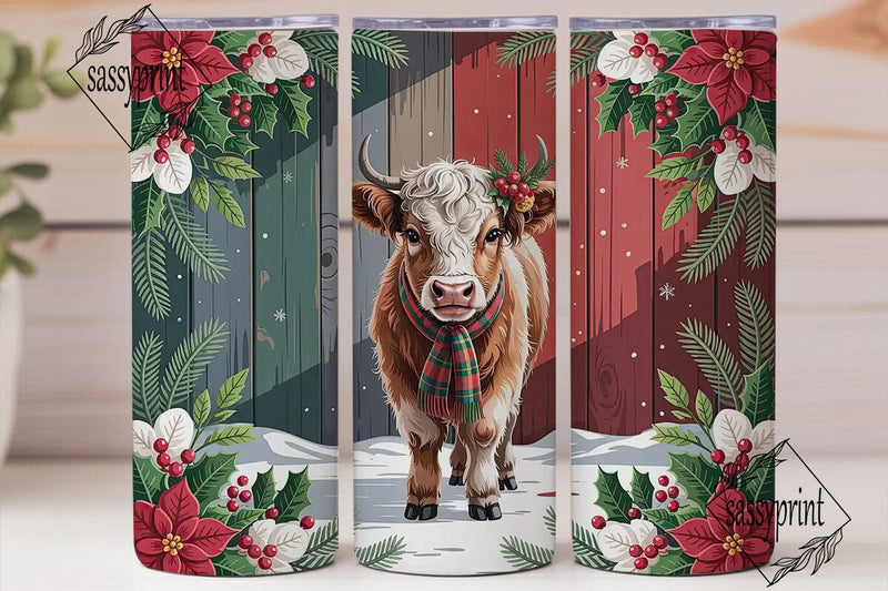 Christmas Highland Cow Calf 20oz Tumbler Sublimation sassyprint 