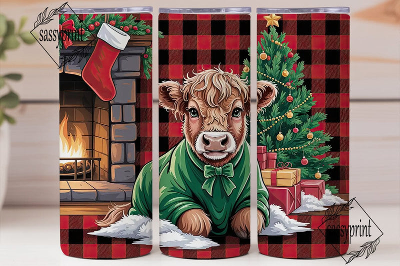 Christmas Highland Cow Calf 20oz Tumbler Sublimation sassyprint 