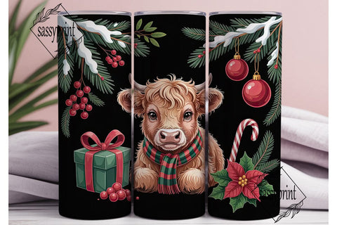 Christmas Highland Cow Calf 20oz Tumbler Sublimation sassyprint 