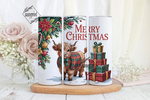 Christmas Highland Cow Calf 20oz Tumbler Sublimation sassyprint 