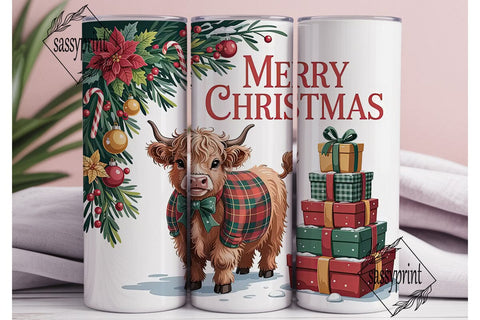 Christmas Highland Cow Calf 20oz Tumbler Sublimation sassyprint 