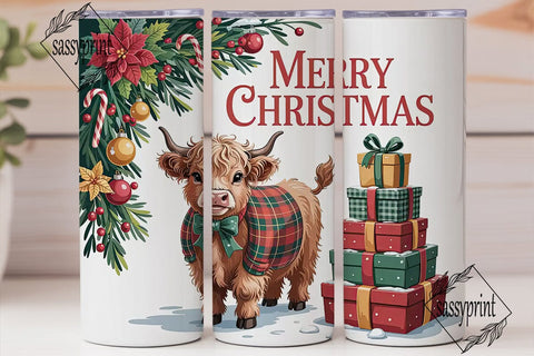 Christmas Highland Cow Calf 20oz Tumbler Sublimation sassyprint 