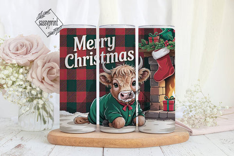Christmas Highland Cow Calf 20oz Tumbler Sublimation sassyprint 