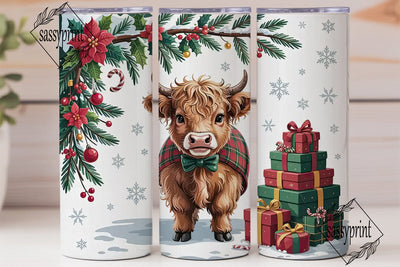 Christmas Highland Cow Calf 20oz Tumbler Sublimation sassyprint 