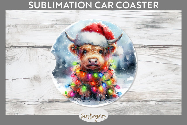 Christmas Highland Cow Car Coaster Sublimation Sublimation Sintegra 