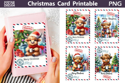 Christmas Highland Cow Card Sublimation WatercolorColorDream 