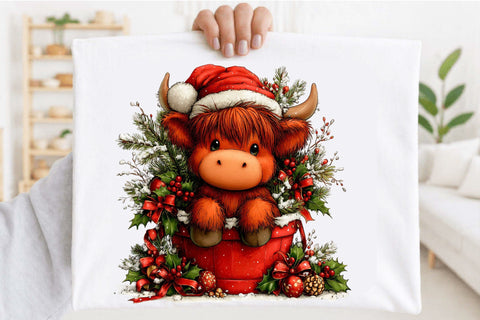 Christmas Highland Cow Clipart Bundle. Sublimation SVGArt 