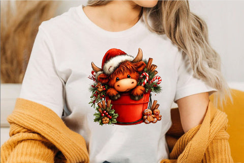 Christmas Highland Cow Clipart Bundle. Sublimation SVGArt 