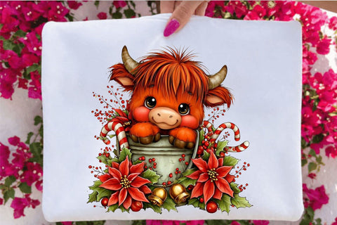 Christmas Highland Cow Clipart Bundle. Sublimation SVGArt 