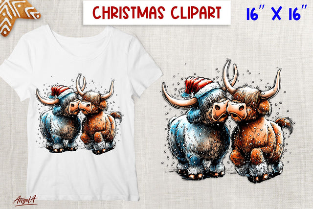 Christmas highland cow clipart PNG Best friends clipart Sublimation Angelina Semenova 