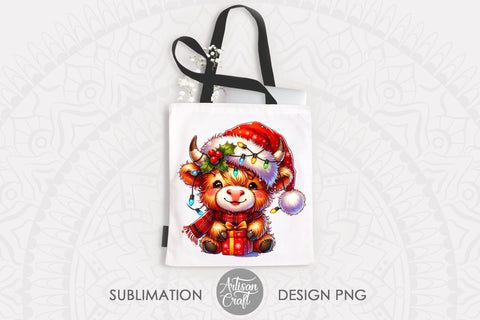 Christmas Highland Cow | Clipart | Sublimation Sublimation Artisan Craft SVG 