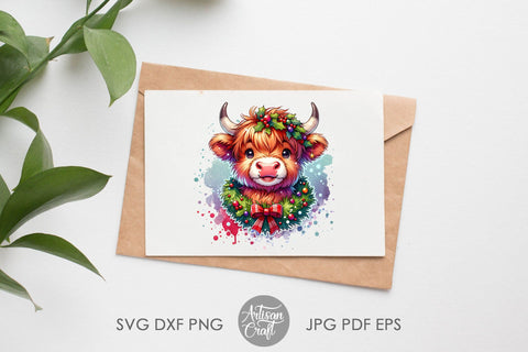 Christmas Highland Cow | Clipart | Sublimation Sublimation Artisan Craft SVG 