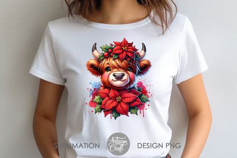 Christmas Highland Cow | Clipart | Sublimation Sublimation Artisan Craft SVG 