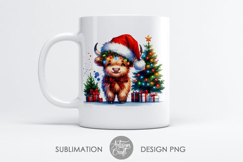Christmas Highland Cow | Clipart | Sublimation Sublimation Artisan Craft SVG 