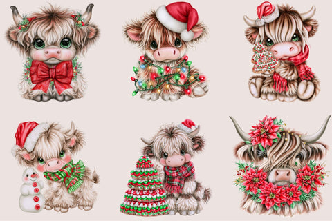 Christmas Highland Cow Clipart Sublimation SVGArt 