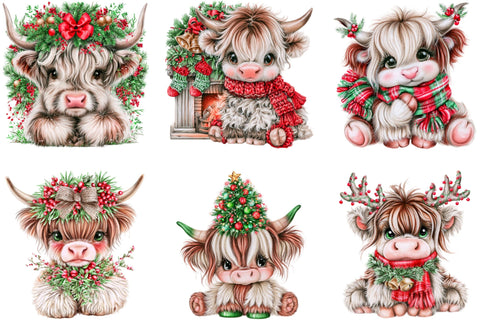 Christmas Highland Cow Clipart Sublimation SVGArt 