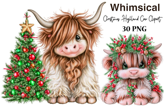Christmas Highland Cow Clipart Sublimation SVGArt 