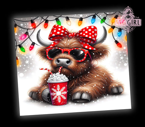 Christmas Highland Cow, Cow Christmas Lights, 20oz Tumbler Wrap, Sublimation Design, Holiday Drinkware, Cute Cow Gift, Festive Tumbler Sublimation SvggirlplusArt 