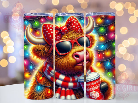 Christmas Highland Cow, Cow Christmas Lights, 20oz Tumbler Wrap, Sublimation Design, Holiday Drinkware, Cute Cow Gift, Festive Tumbler Sublimation SvggirlplusArt 