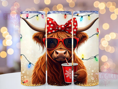 Christmas Highland Cow, Cow Christmas Lights, 20oz Tumbler Wrap, Sublimation Design, Holiday Drinkware, Cute Cow Gift, Festive Tumbler Sublimation SvggirlplusArt 