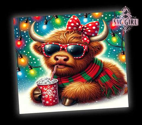 Christmas Highland Cow, Cow Christmas Lights, 20oz Tumbler Wrap, Sublimation Design, Holiday Drinkware, Cute Cow Gift, Festive Tumbler Sublimation SvggirlplusArt 