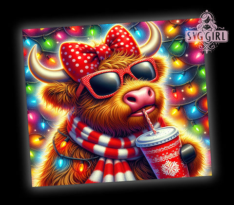 Christmas Highland Cow, Cow Christmas Lights, 20oz Tumbler Wrap, Sublimation Design, Holiday Drinkware, Cute Cow Gift, Festive Tumbler Sublimation SvggirlplusArt 