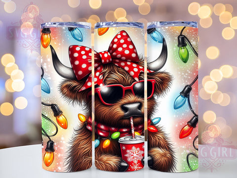 Christmas Highland Cow, Cow Christmas Lights, 20oz Tumbler Wrap, Sublimation Design, Holiday Drinkware, Cute Cow Gift, Festive Tumbler Sublimation SvggirlplusArt 