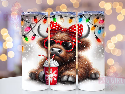 Christmas Highland Cow, Cow Christmas Lights, 20oz Tumbler Wrap, Sublimation Design, Holiday Drinkware, Cute Cow Gift, Festive Tumbler Sublimation SvggirlplusArt 