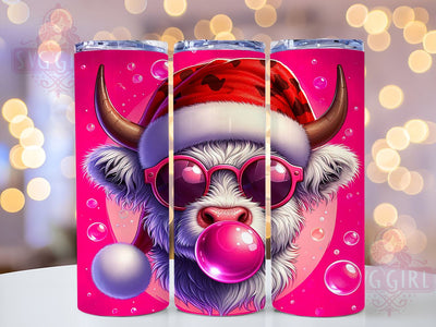 Christmas Highland Cow, Cute Cow with Santa Hat, 20oz Tumbler Wrap, Sublimation PNG, Holiday Decor, Digital Download, Cow Christmas Gift Sublimation SvggirlplusArt 