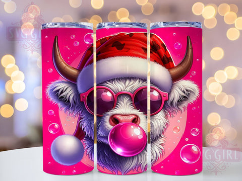Christmas Highland Cow, Cute Cow with Santa Hat, 20oz Tumbler Wrap, Sublimation PNG, Holiday Decor, Digital Download, Cow Christmas Gift Sublimation SvggirlplusArt 