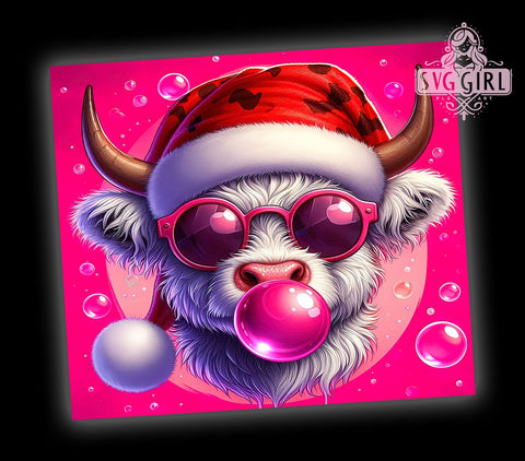 Christmas Highland Cow, Cute Cow with Santa Hat, 20oz Tumbler Wrap, Sublimation PNG, Holiday Decor, Digital Download, Cow Christmas Gift Sublimation SvggirlplusArt 