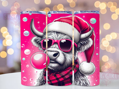 Christmas Highland Cow, Cute Cow with Santa Hat, 20oz Tumbler Wrap, Sublimation PNG, Holiday Decor, Digital Download, Cow Christmas Gift Sublimation SvggirlplusArt 