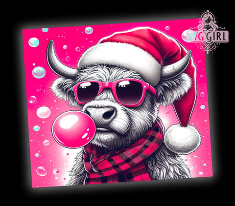 Christmas Highland Cow, Cute Cow with Santa Hat, 20oz Tumbler Wrap, Sublimation PNG, Holiday Decor, Digital Download, Cow Christmas Gift Sublimation SvggirlplusArt 